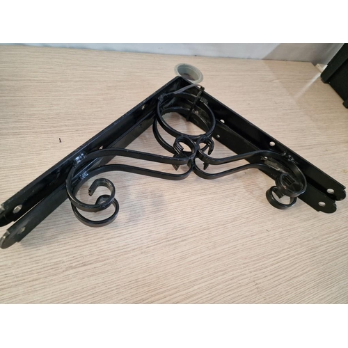 80 - 2 x Large Black Finish Metal Shelf Brackets