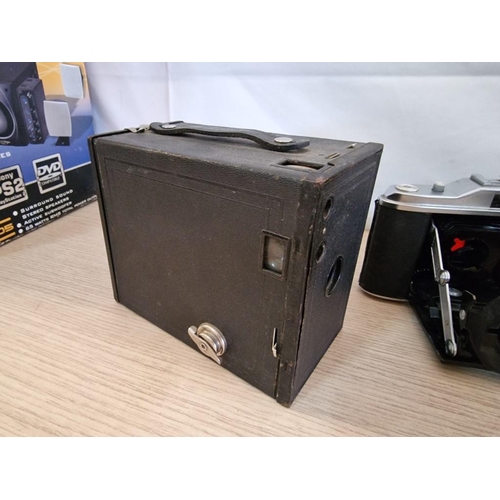 85 - Vintage Kodak Box Camera (No. 116, 2A Brownie), Together with 2 x Other Cameras & Opera Glasses (For... 