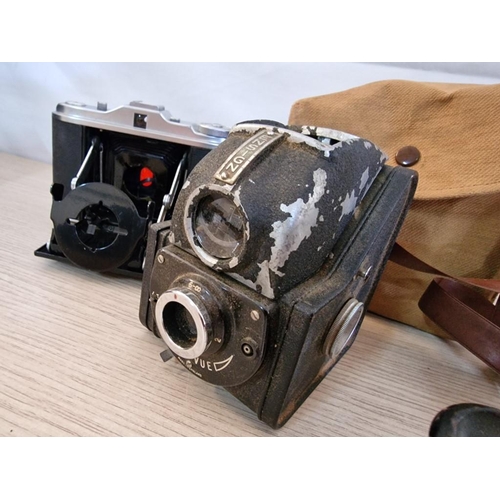 85 - Vintage Kodak Box Camera (No. 116, 2A Brownie), Together with 2 x Other Cameras & Opera Glasses (For... 