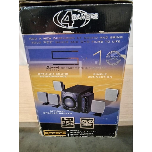 90 - '4 Gamers' 5.1 Surround Sound Speaker System with Box,  (Model: SPC205), (Untested)