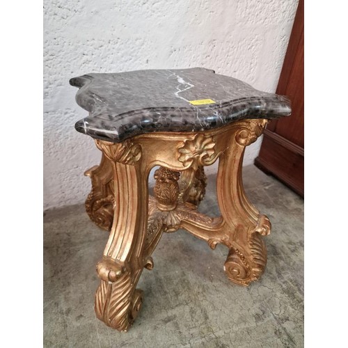 114 - Classical Style Gold Finished Carved Wood Side Table / Plant Stand with Shaped Legs & Acorn Centre, ... 