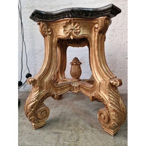 114 - Classical Style Gold Finished Carved Wood Side Table / Plant Stand with Shaped Legs & Acorn Centre, ... 