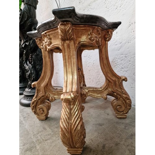 114 - Classical Style Gold Finished Carved Wood Side Table / Plant Stand with Shaped Legs & Acorn Centre, ... 