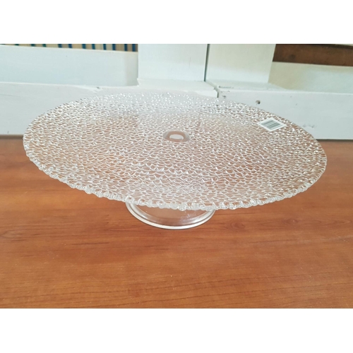 126 - Retro Style Glass Cake stand (Ø32cm x h:10.5cm) and White Metal Sweets Trays (Ø22cm)