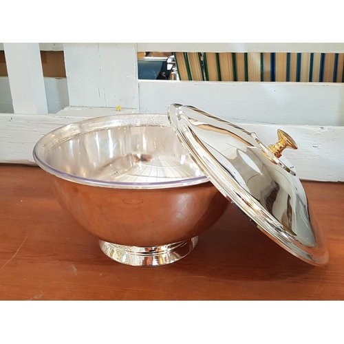 129 - Silver Plated Round Dish with Lid and Bowl (Plastic), (Ø26 x H:22cm), (Un-Used)