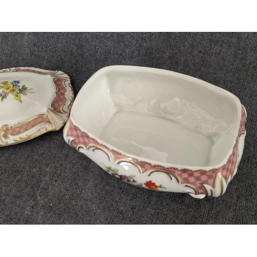 108 - Vintage Lindner Kueps (Bavaria, Germany) 1038/15 'Princess Rose' Porcelain Lidded Dish with Floral P... 