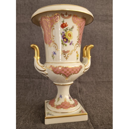 109 - Vintage Lindner Kueps (Bavaria, Germany) 1067/25 'Princess Rose' Porcelain Twin Handled Pedestal Vas... 