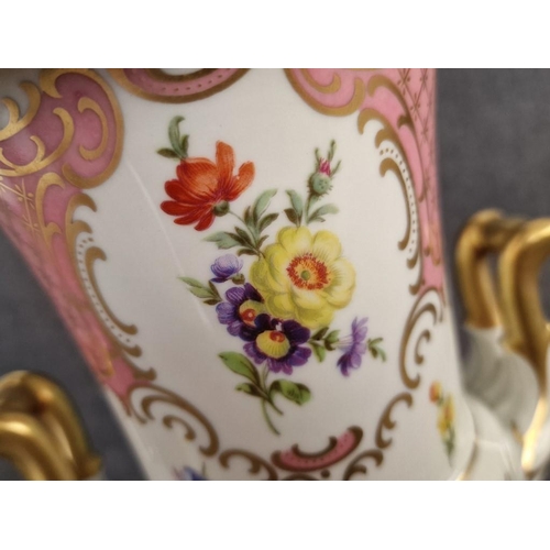 109 - Vintage Lindner Kueps (Bavaria, Germany) 1067/25 'Princess Rose' Porcelain Twin Handled Pedestal Vas... 