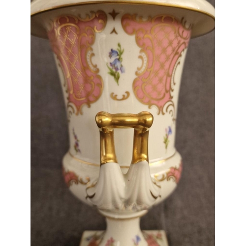 109 - Vintage Lindner Kueps (Bavaria, Germany) 1067/25 'Princess Rose' Porcelain Twin Handled Pedestal Vas... 