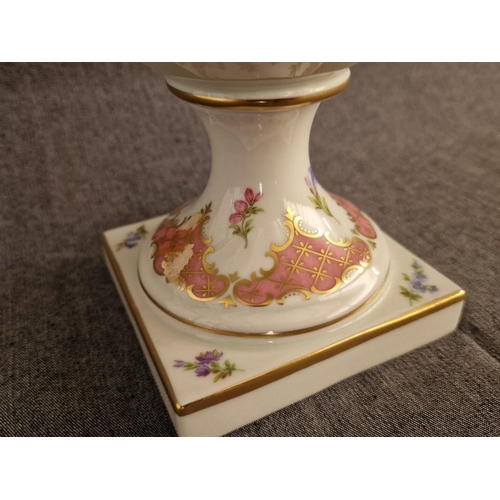 109 - Vintage Lindner Kueps (Bavaria, Germany) 1067/25 'Princess Rose' Porcelain Twin Handled Pedestal Vas... 