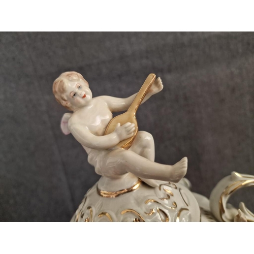 120 - Meissen / Dresden Style, or Continental Style Porcelain Lidded Urn with Twin Handles, Cherubs and Or... 