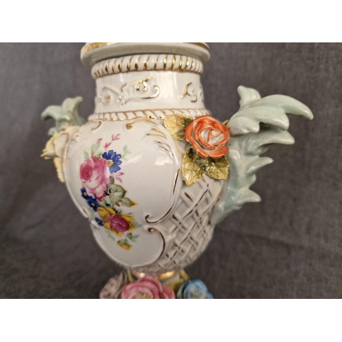 121 - Meissen / Dresden Style, or Continental Style Porcelain Lidded Urn with Twin Handles and Ornate Flor... 