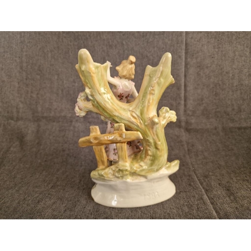 123 - Meissen Style / Continental Style Porcelain Female Figurine with 2 x Tree Effect Bud Vases and Flora... 