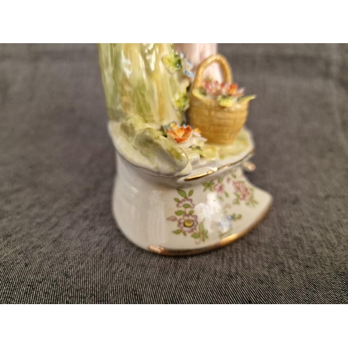 123 - Meissen Style / Continental Style Porcelain Female Figurine with 2 x Tree Effect Bud Vases and Flora... 