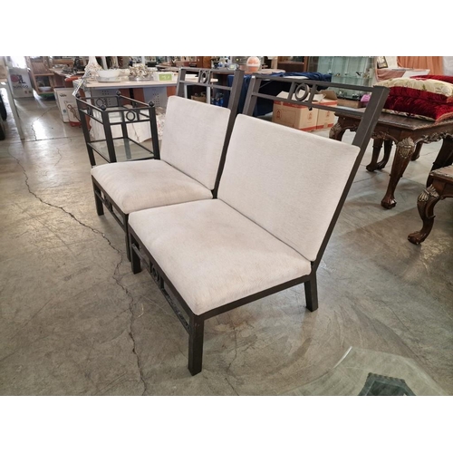 160 - Pair of Heavy Metal Chairs with Cream Padded Fabric Seat & Back Rest, Together with Matching Metal T... 