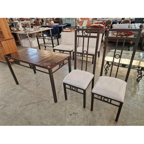 161 - Pair of Heavy Metal Dining Chairs with Cream Padded Fabric Seat & Back Rest, Together with Matching ... 