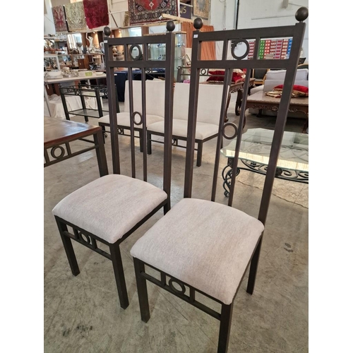 161 - Pair of Heavy Metal Dining Chairs with Cream Padded Fabric Seat & Back Rest, Together with Matching ... 