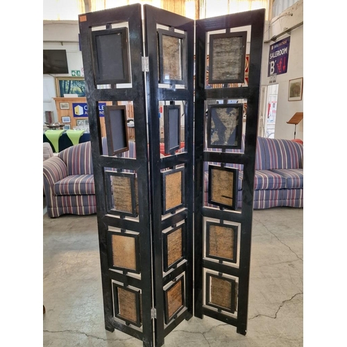 164 - 3-Part Folding Screen / Room Divider with 15 x Revolving Double Sided Picture Frames, (Each Section ... 