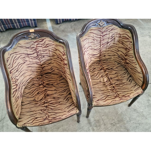 166 - Pair of Classical Style Chairs with Leopard Design / Beige & Brown Pattern Fabric and Carved Wood Su... 