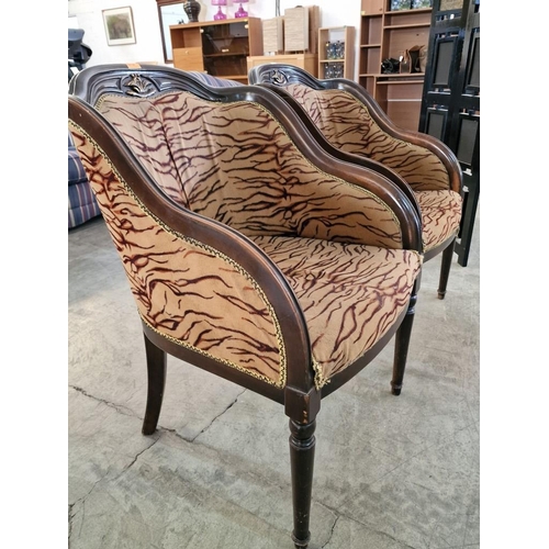 166 - Pair of Classical Style Chairs with Leopard Design / Beige & Brown Pattern Fabric and Carved Wood Su... 