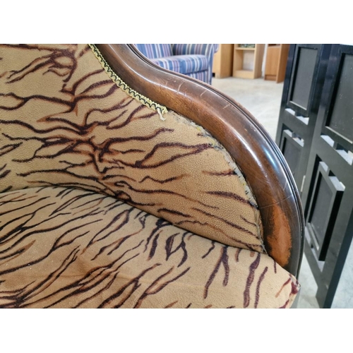 166 - Pair of Classical Style Chairs with Leopard Design / Beige & Brown Pattern Fabric and Carved Wood Su... 