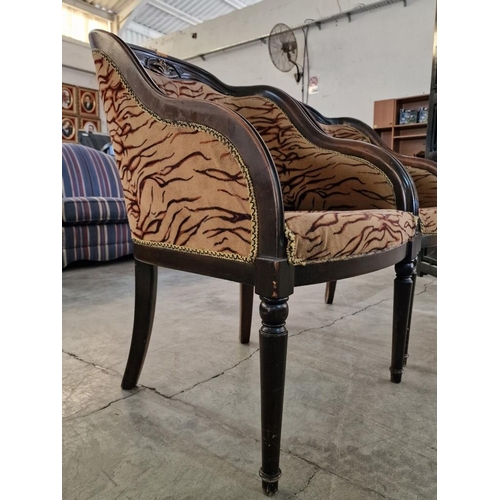 166 - Pair of Classical Style Chairs with Leopard Design / Beige & Brown Pattern Fabric and Carved Wood Su... 