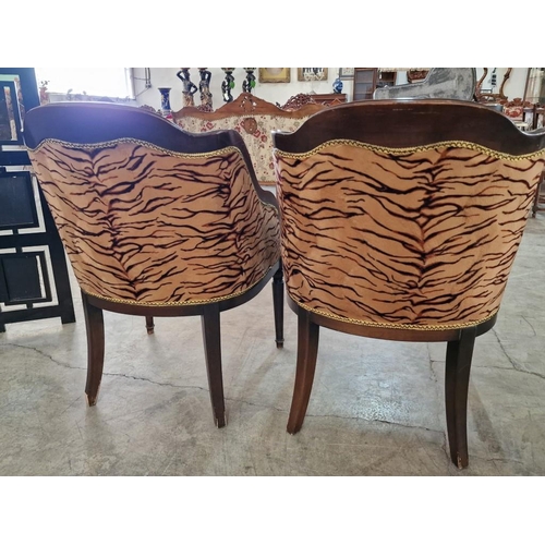 166 - Pair of Classical Style Chairs with Leopard Design / Beige & Brown Pattern Fabric and Carved Wood Su... 