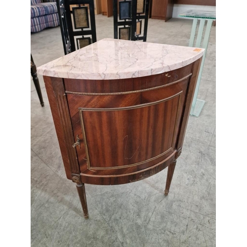 167 - Vintage Bow Fronted Corner Cabinet with Marble Top and Internal Shelf, (Approx. 40 x 40 x 70cm)