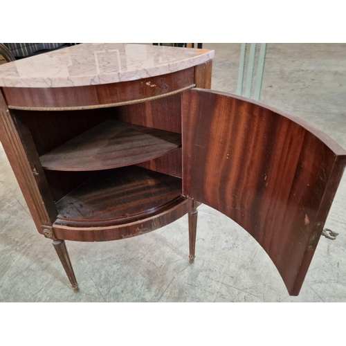 167 - Vintage Bow Fronted Corner Cabinet with Marble Top and Internal Shelf, (Approx. 40 x 40 x 70cm)