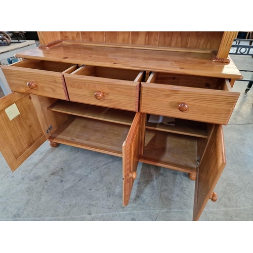 189 - Pine Dresser with 3 x Display Shelves and Arched Top, Over 3-Drawers and Double & Single Cupboard, (... 