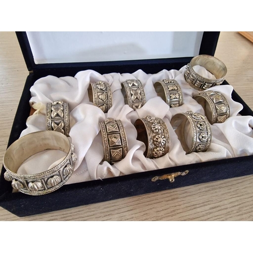 234 - Boxed Set of 10 x Decorative Hand Made Silver Napkin Rings, Stamped '925 Oman'