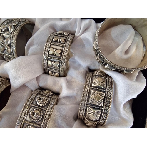 234 - Boxed Set of 10 x Decorative Hand Made Silver Napkin Rings, Stamped '925 Oman'