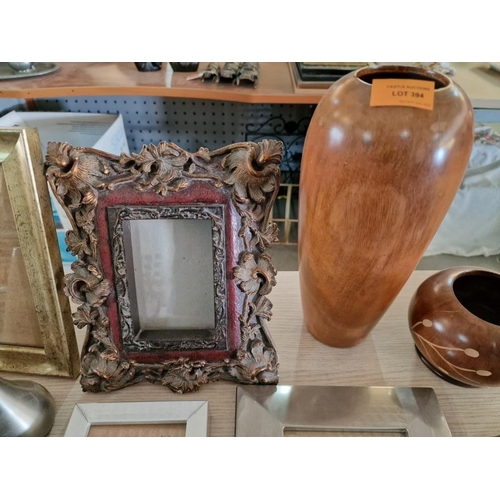 394 - Large Collection of Home Decor; Assorted Picture Frames, Candle Holders, Ornaments, Vases, Glass Che... 