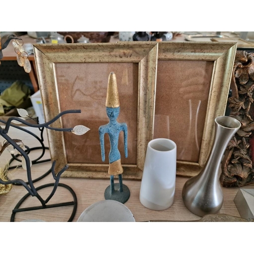 394 - Large Collection of Home Decor; Assorted Picture Frames, Candle Holders, Ornaments, Vases, Glass Che... 