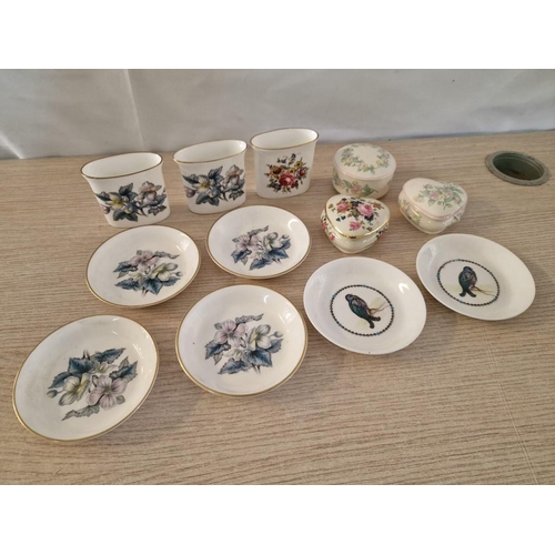 10 - Collection of Royal Worcester Porcelain; 6 x Pin Dishes, 3 x Toothpick Holders, 2 x Heart Shaped Lid... 