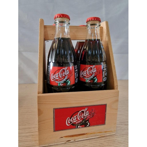 100 - Antique Wooden Coca Cola Crate, Together with 2 x Wooden 4-Bottle Holders / Carriers and 8 x Coca Co... 