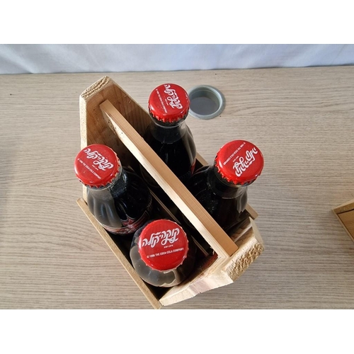 100 - Antique Wooden Coca Cola Crate, Together with 2 x Wooden 4-Bottle Holders / Carriers and 8 x Coca Co... 