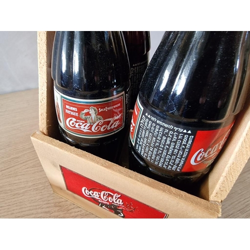 100 - Antique Wooden Coca Cola Crate, Together with 2 x Wooden 4-Bottle Holders / Carriers and 8 x Coca Co... 