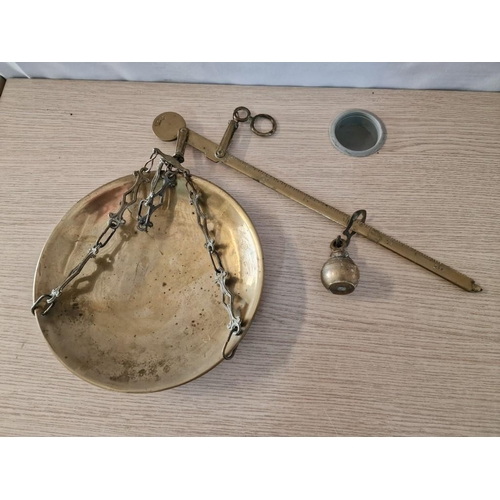 11 - Vintage Brass Hanging Balance Scales with Sliding Weight, (Approx. Bar: 40cm, Pan 25cm)