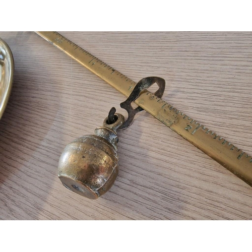 11 - Vintage Brass Hanging Balance Scales with Sliding Weight, (Approx. Bar: 40cm, Pan 25cm)