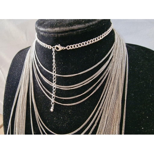 12 - Jewellery Collection; Long Silver Coloured Multi-Strand Necklace on Stand, Together with 5 x Boxed I... 