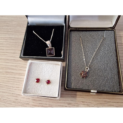 14 - 3 x Boxed Costume Jewellery; Stud Earrings with Red Stone and 2 x Pendants with Red Stones & Necklac... 