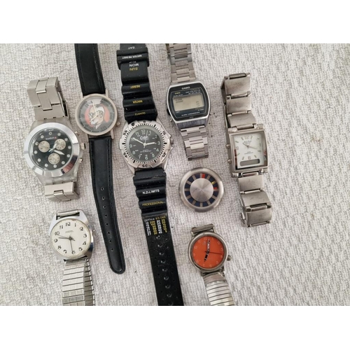 145 - Collection of 8 x Assorted Gents Wrist Watches, Incl. Casio Digital, Swatch, Cotton Traders, Philip ... 