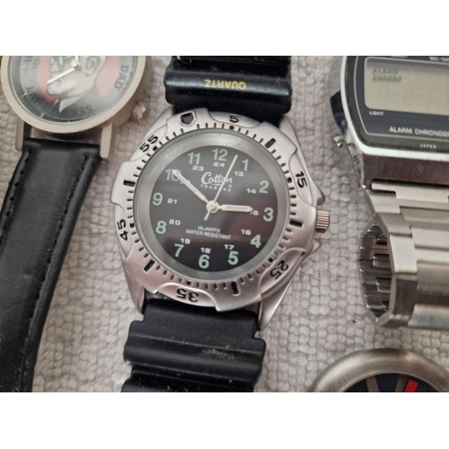 145 - Collection of 8 x Assorted Gents Wrist Watches, Incl. Casio Digital, Swatch, Cotton Traders, Philip ... 