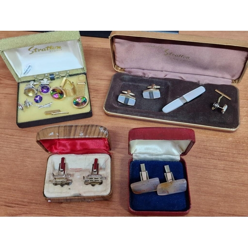 149 - Boxed Set of Mother of Pearl Effect Cufflinks, Pen Knife and Tie Pin, Together with 2 x Pairs of Cuf... 