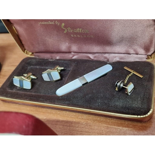 149 - Boxed Set of Mother of Pearl Effect Cufflinks, Pen Knife and Tie Pin, Together with 2 x Pairs of Cuf... 