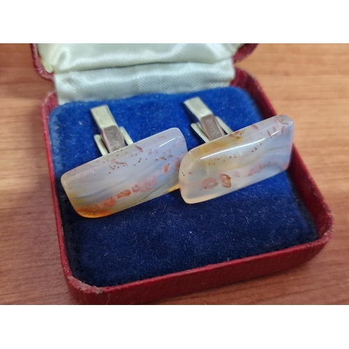 149 - Boxed Set of Mother of Pearl Effect Cufflinks, Pen Knife and Tie Pin, Together with 2 x Pairs of Cuf... 