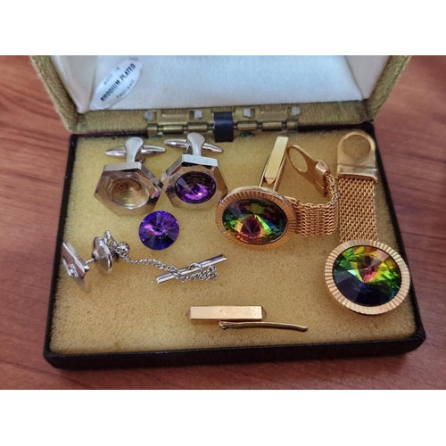 149 - Boxed Set of Mother of Pearl Effect Cufflinks, Pen Knife and Tie Pin, Together with 2 x Pairs of Cuf... 