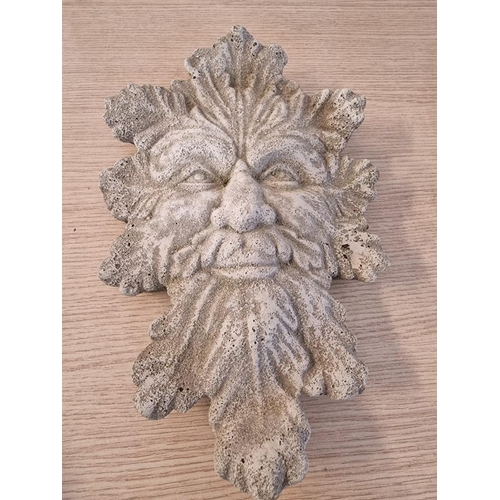 15 - Concrete 'Green Man' Wall Hanging Ornament, (Approx. 33 x 21cm)