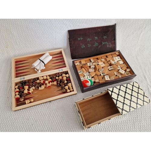 154 - Vintage Mah-jong Set in Wooden Box, Together with Wooden Chess / Draughts / Backgammon Set and Other... 